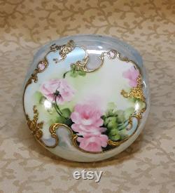 Antique Limoges Powder Jar Trinket Box Hand Painted Pink Roses Victorian Floral Shabby Cottage Chic