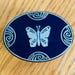 Antique Lucretia Vanderbilt Art Nouveau Cosmetic Dresser Top Mid Night Blue Butterfly Powder Box 1920's