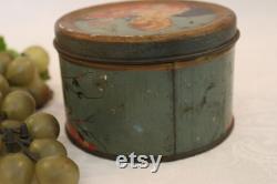 Antique Luxor Encharma Tin Powder Box adorned with Beautiful Lady and Flowers Poudre de Toilette