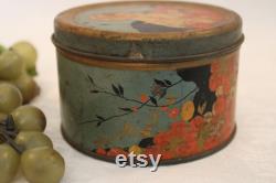 Antique Luxor Encharma Tin Powder Box adorned with Beautiful Lady and Flowers Poudre de Toilette