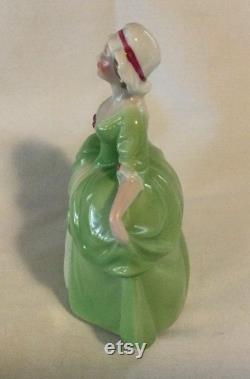 Antique Madame Pompadour Dresser Dolls Figural Lady in Green Dress Powder Jar