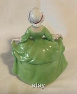 Antique Madame Pompadour Dresser Dolls Figural Lady in Green Dress Powder Jar