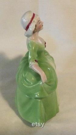 Antique Madame Pompadour Dresser Dolls Figural Lady in Green Dress Powder Jar