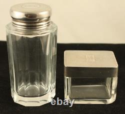 Antique Mappin & Webb Sterling Silver Glass Vanity Dresser Jar & Powder Box
