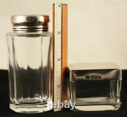 Antique Mappin & Webb Sterling Silver Glass Vanity Dresser Jar & Powder Box