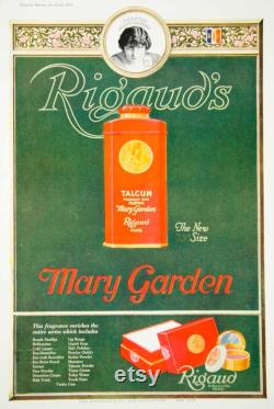 Antique Mary Garden Toilet Powder Parfum Talcum, Red Tin with Wonderful Graphics by Rigaud Paris with 1 3 of Fragrant Talcum Remaining