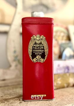Antique Mavis Talcum Powder Art Nouveau Red Tin