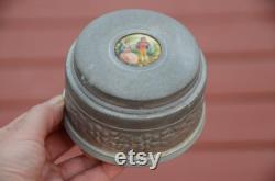 Antique Metal POWDER MUSIC BOX Victorian Jewelry Powder Box Musical Victorian Couple Vanity Box Powder Puff Box Vintage Vanity R-17