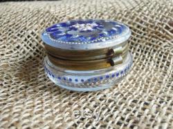 Antique Moser Glass and Brass Jewelry Casket Powder Box Glass and Enamel Trinket Box Art Glass Dresser Box Vanity