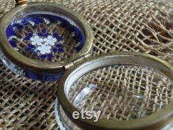Antique Moser Glass and Brass Jewelry Casket Powder Box Glass and Enamel Trinket Box Art Glass Dresser Box Vanity