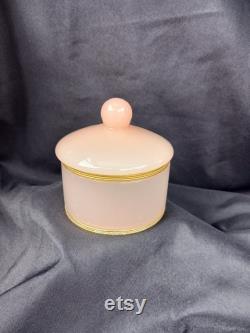 Antique Murano 2pc Lidded Pink Opaline Glass Vanity Powder Dish Jar