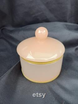 Antique Murano 2pc Lidded Pink Opaline Glass Vanity Powder Dish Jar