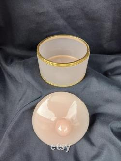 Antique Murano 2pc Lidded Pink Opaline Glass Vanity Powder Dish Jar