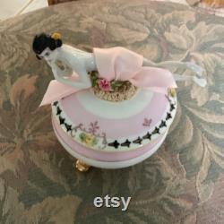 Antique Nippon Footed Powder box with Antique German Porcelain Pincushion or Powder Box Lounging Lady Doll, 4.5 Long New Assemblage