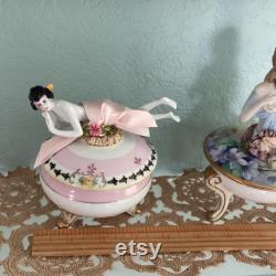 Antique Nippon Footed Powder box with Antique German Porcelain Pincushion or Powder Box Lounging Lady Doll, 4.5 Long New Assemblage