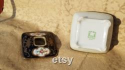 Antique Nippon Hair Receiver Hand Painted Porcelain Black Trim Floral Shabby Cottage Chic