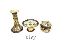 Antique Nippon Partial Vanity Set Moorish Pattern Hand Painted Art Deco Three Piece Gilded Shabby Cottage