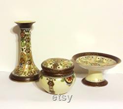 Antique Nippon Partial Vanity Set Moorish Pattern Hand Painted Art Deco Three Piece Gilded Shabby Cottage