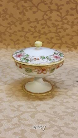 Antique Nippon Powder Box Trinket Dish Ring Box Hand Painted Victorian Shabby Cottage Chic