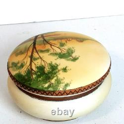 Antique Nippon Powder Box withLid Hand Painted Landscape Scene Trees Water Church