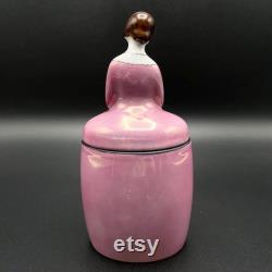 Antique Noritake Art Deco Deco Lady Figurine Powder Box in Pink Dress, Hand Painted, Circa 1918 Japan