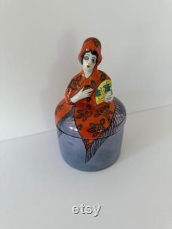 Antique Noritake Figural Lady Porcelain Powder Jar