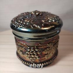 Antique Northwood Carnival Glass Vanity Powder Box & Lid Black Amethyst EUC 1 FB