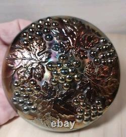 Antique Northwood Carnival Glass Vanity Powder Box & Lid Black Amethyst EUC 1 FB