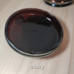 Antique Northwood Carnival Glass Vanity Powder Box & Lid Black Amethyst EUC 1 FB