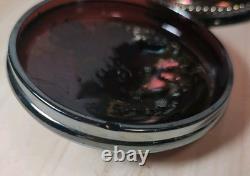 Antique Northwood Carnival Glass Vanity Powder Box & Lid Black Amethyst EUC 1 FB