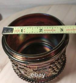 Antique Northwood Carnival Glass Vanity Powder Box & Lid Black Amethyst EUC 1 FB