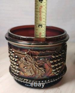 Antique Northwood Carnival Glass Vanity Powder Box & Lid Black Amethyst EUC 1 FB
