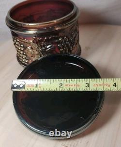 Antique Northwood Carnival Glass Vanity Powder Box & Lid Black Amethyst EUC 1 FB