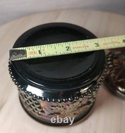 Antique Northwood Carnival Glass Vanity Powder Box & Lid Black Amethyst EUC 1 FB