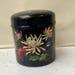 Antique Original Papier-mâché Lidded Powder Pot with original Puff, hand painted, early 20th Century