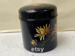 Antique Original Papier-mâché Lidded Powder Pot with original Puff, hand painted, early 20th Century