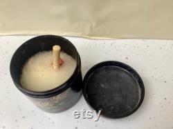 Antique Original Papier-mâché Lidded Powder Pot with original Puff, hand painted, early 20th Century
