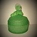 Antique POWDER JAR Green Satin Glass Southern Belle Lady Dermay Fifth Ave NY 972 L E Smith Greensburg Vintage Vanity Figural Jewelry Box