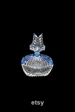 Antique Paden City Powder Puff Box Vanity Jar Art Deco 1930s Clear Glass Winged Blue Glass Lid Antique Paden City Powder Puff Box Vanity Jar Art Deco 1930s Clear Glass Winged Blue Glass Lid