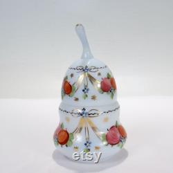 Antique Pear-shaped Handpainted Opaline Glass Dresser Box