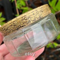 Antique Petit Point Trinket Pot Embroidered Silk Lid, English Vanity Decor