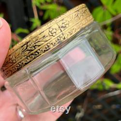 Antique Petit Point Trinket Pot Embroidered Silk Lid, English Vanity Decor