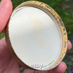 Antique Petit Point Trinket Pot Embroidered Silk Lid, English Vanity Decor