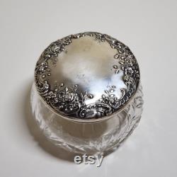 Antique Polished Crystal Powder Jar With Sterling Silver Lid