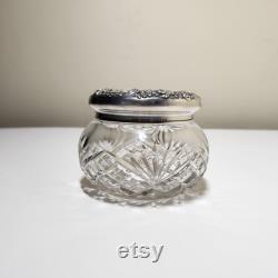 Antique Polished Crystal Powder Jar With Sterling Silver Lid