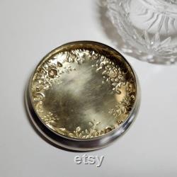 Antique Polished Crystal Powder Jar With Sterling Silver Lid