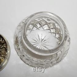 Antique Polished Crystal Powder Jar With Sterling Silver Lid