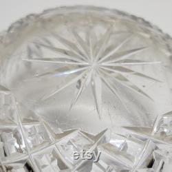 Antique Polished Crystal Powder Jar With Sterling Silver Lid
