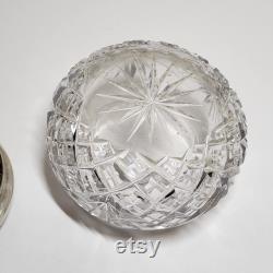 Antique Polished Crystal Powder Jar With Sterling Silver Lid