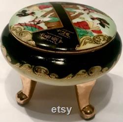 Antique Porcelain Japanese Dresser Jar Marked Waka Mizu Hand Painted Gold Gilded Trim Three Legs